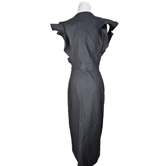 NWT! $495 A.L.C. Walker Ruffled Shoulder Midi Wrap Dress Black Size 6 alc - Picture 2 of 11